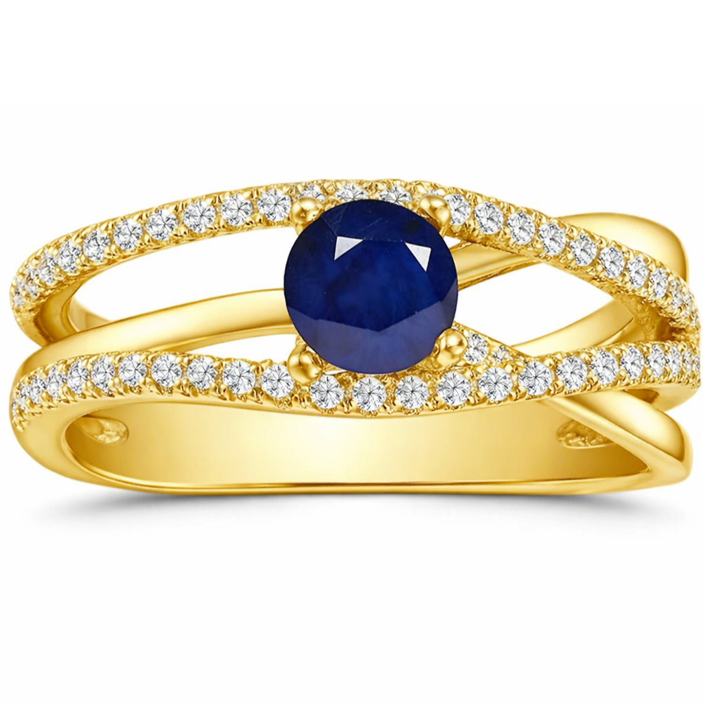 22k Gold Vermeil Blue Sapphire Split Band Fashion Ring