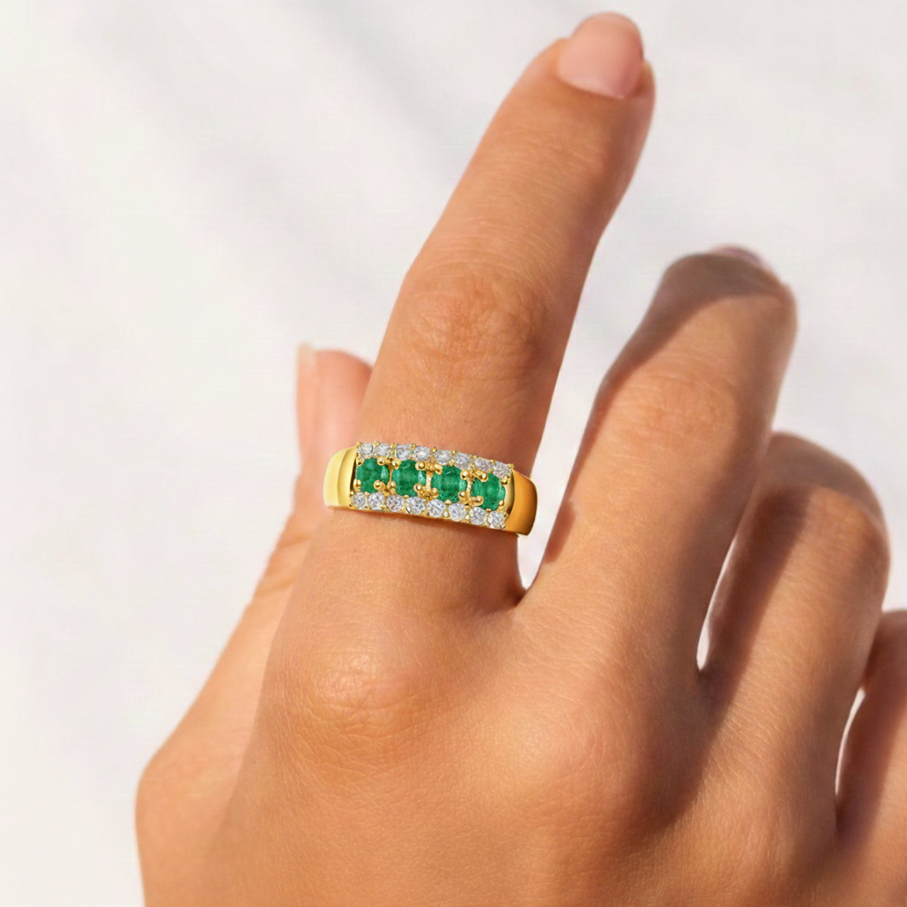 22k Gold Vermeil Emerald Eternity Band Ring Fine Color Jewels