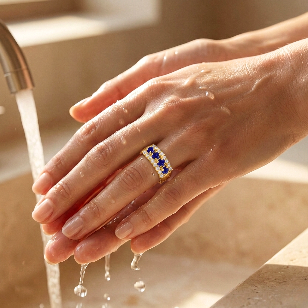 22k Gold Vermeil Blue Sapphire Eternity Band Ring