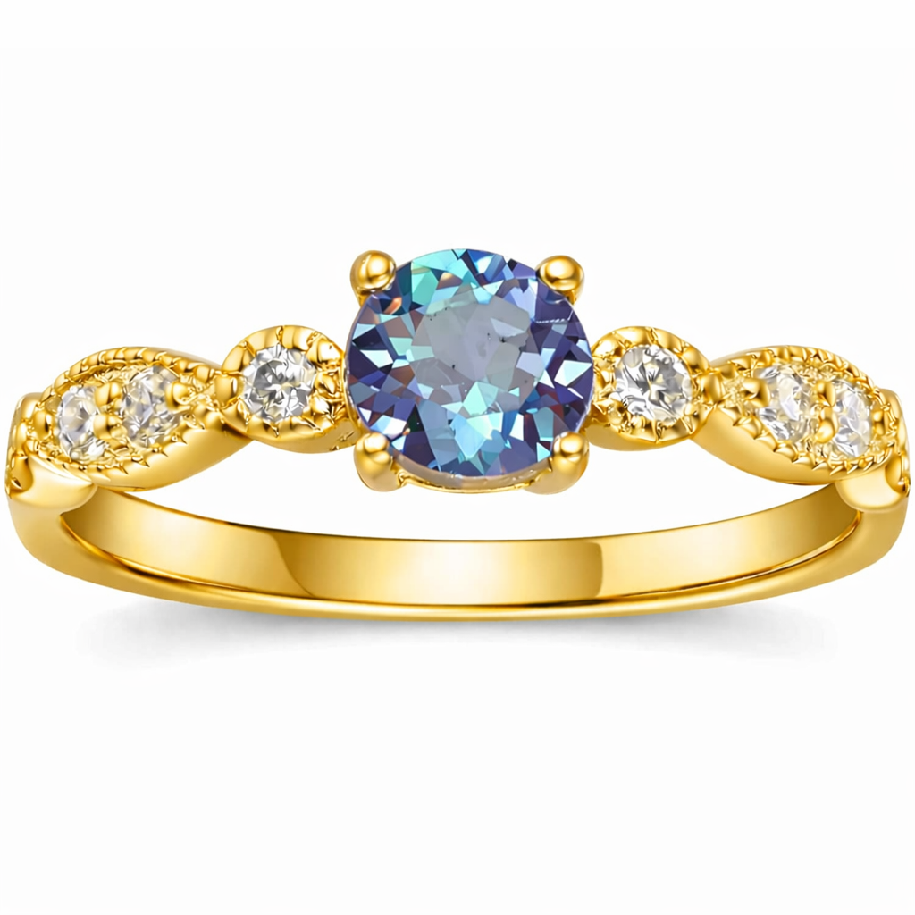 22k Gold Vermeil Alexandrite Round Solitaire Ring