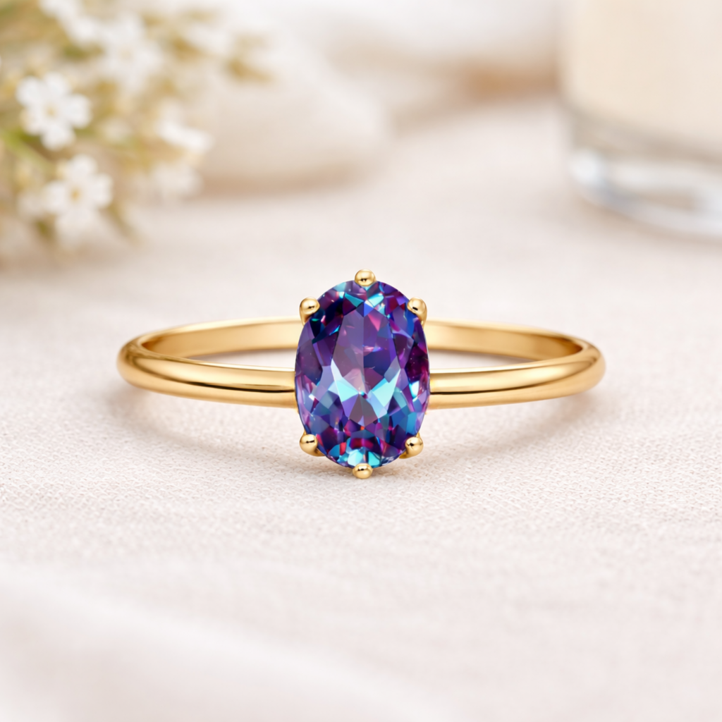 22k Gold Vermeil Alexandrite Solitaire Ring Fine Color Jewels