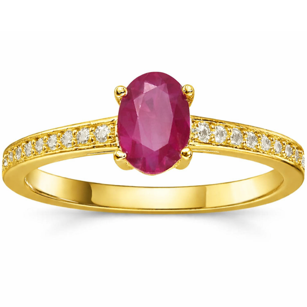 22k Yellow Gold Vermeil Oval Ruby Pave Solitaire Ring
