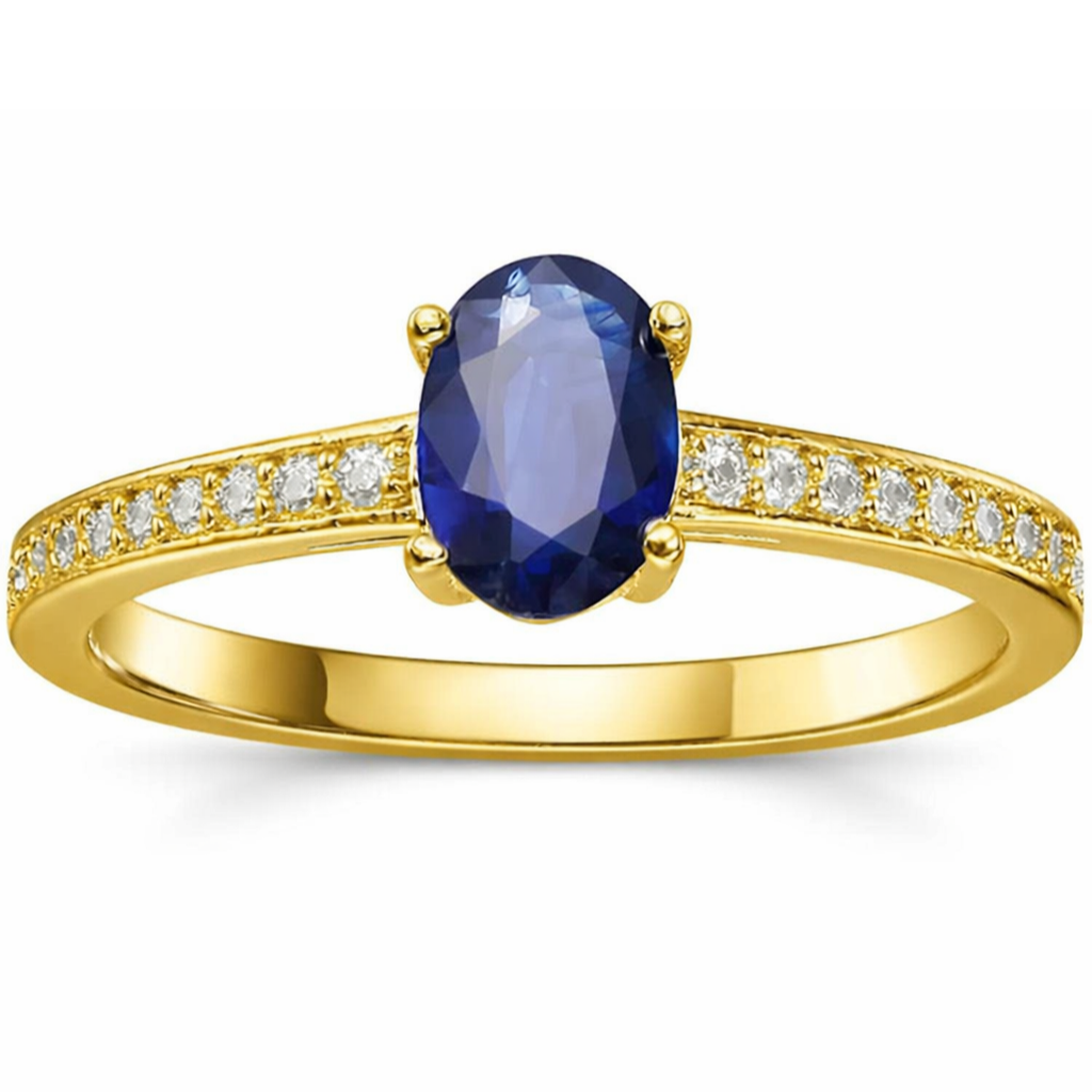 22k Gold Vermeil Solitaire Blue Sapphire Oval Ring