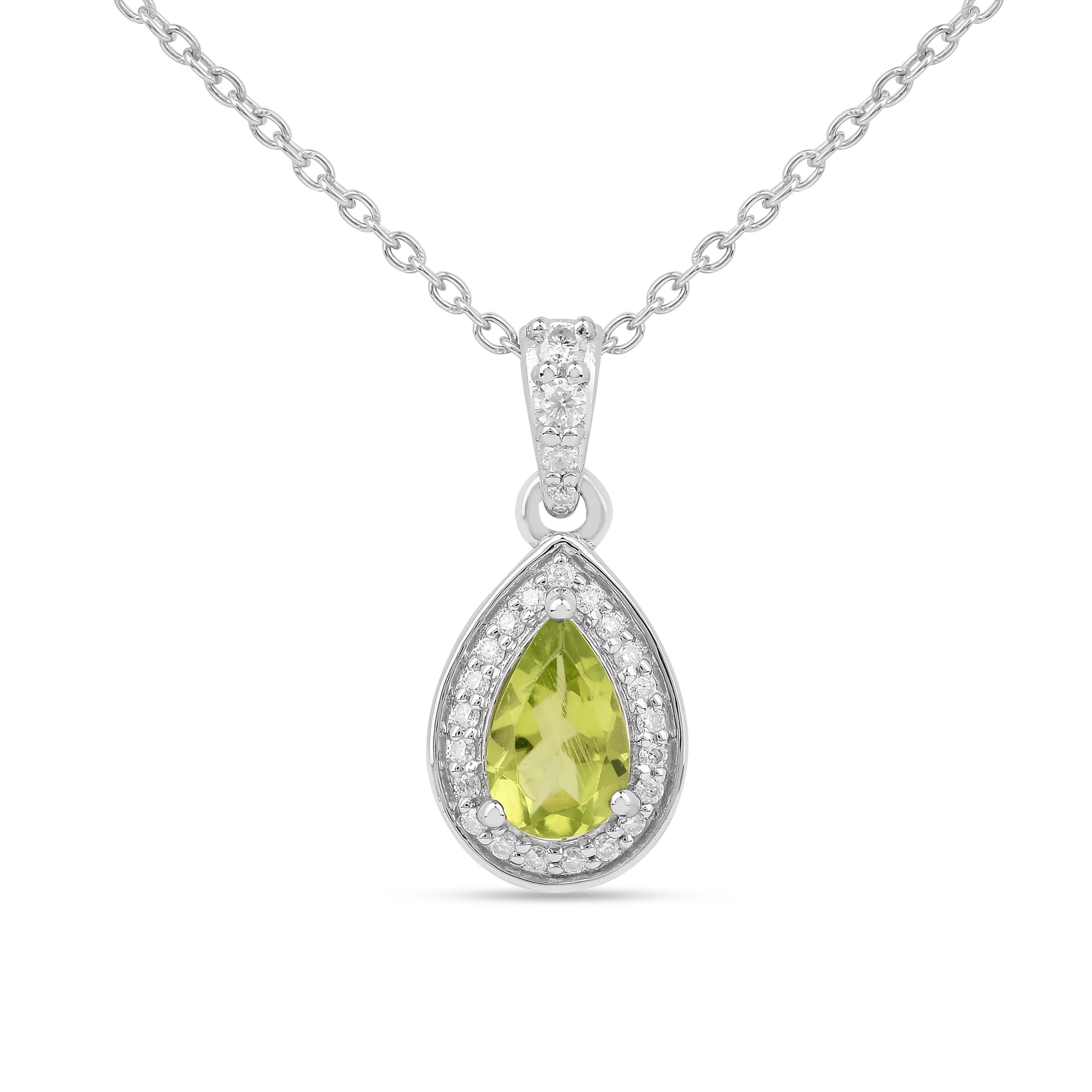 Collar con colgante de peridoto natural en forma de lágrima y halo