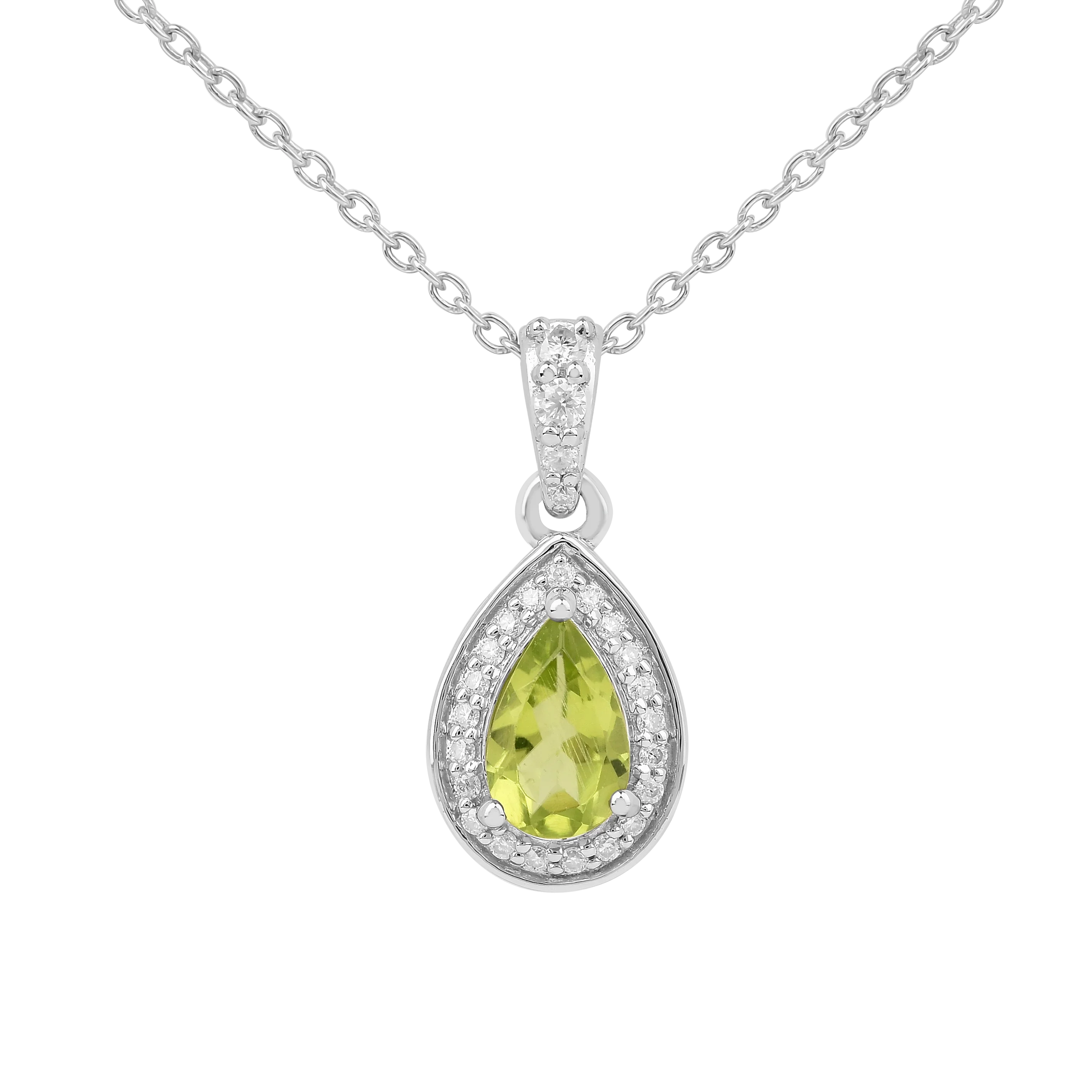 Collar con colgante de peridoto natural en forma de lágrima y halo