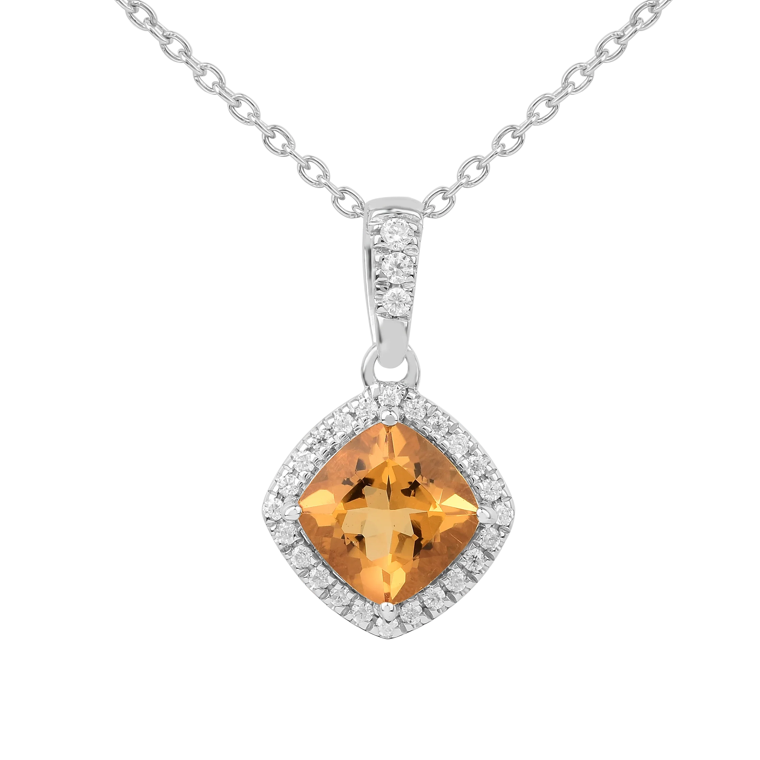 Natural Citrine Cushion Halo Pendant Necklace