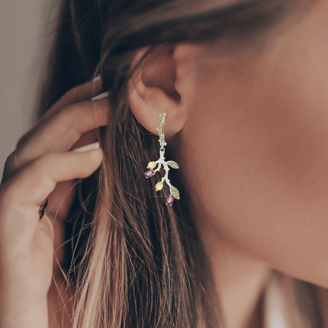 Rhodolite Garnet Leaf Dangling Earrings Fine Color Jewels $50-100, 925-Sterling-Silver, barbie earrings, barbie jewelry for women, Dangle, disney earrings, dla-dm-discount-all-143240, dla-dm-discount-all-154898, Oval, pink earrings nature jewelry, princess earrings, Red, Rhodolite Garnet, sale