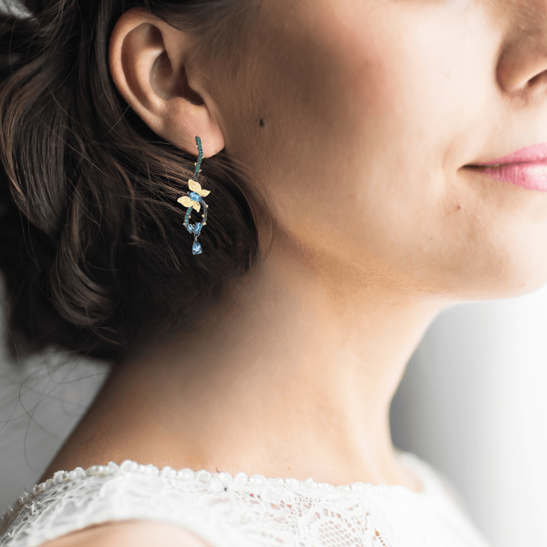 Blue Topaz Gold Plated Butterfly Earrings Fine Color Jewels $50-100, 925-Sterling-Silver, 925-Sterling-Silver-Gold-Plated-Yellow, Blue, Blue Topaz, Dangle, dla-dm-discount-all-143240, dla-dm-discount-all-154898, Drop, Green, Marquise, Oval, Pear, sale