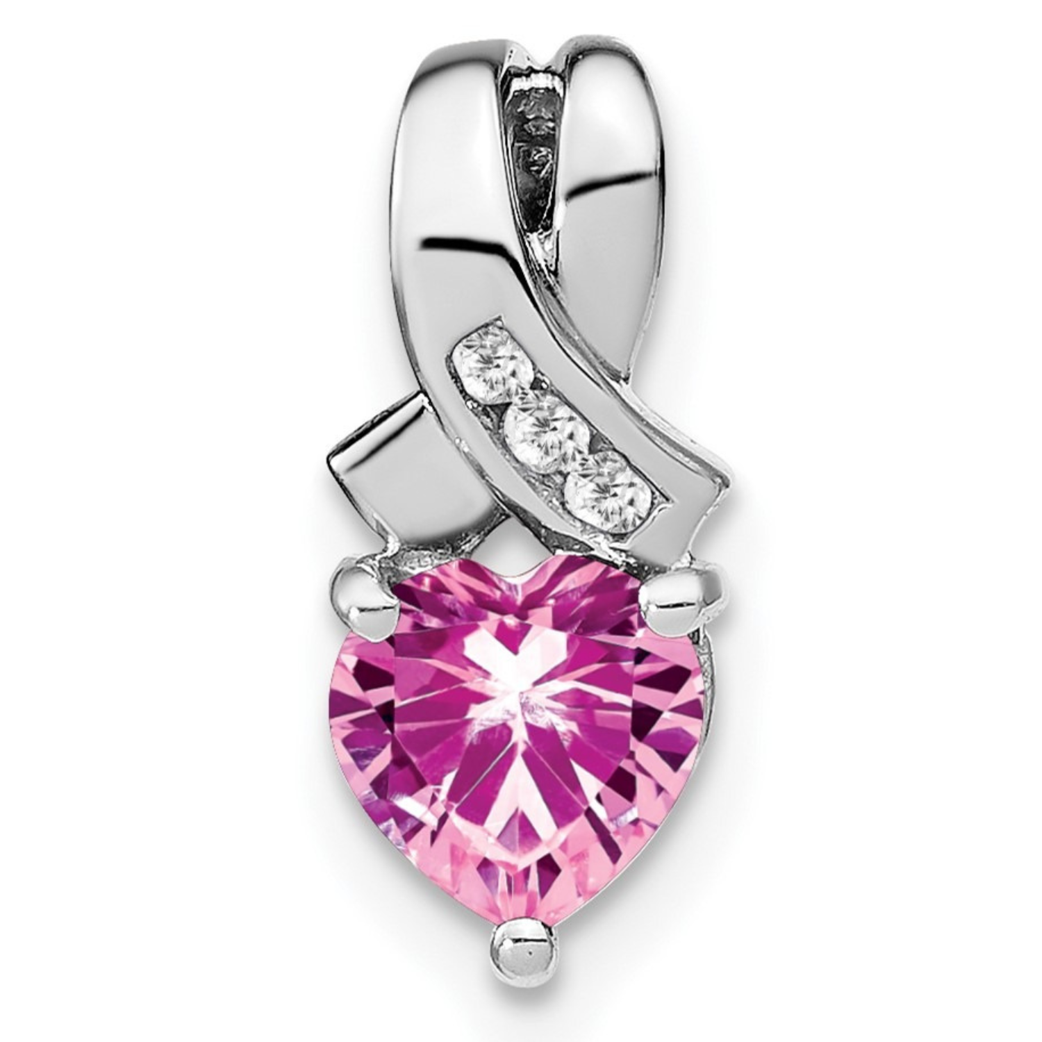 Sterling Silver Gemstones and Diamond Heart Pendant