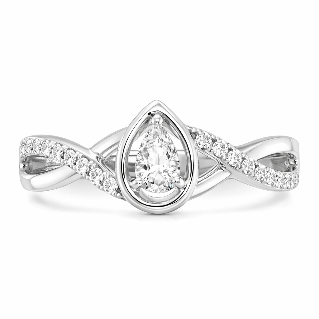 14k White Gold Pear Diamond Engagement Ring
