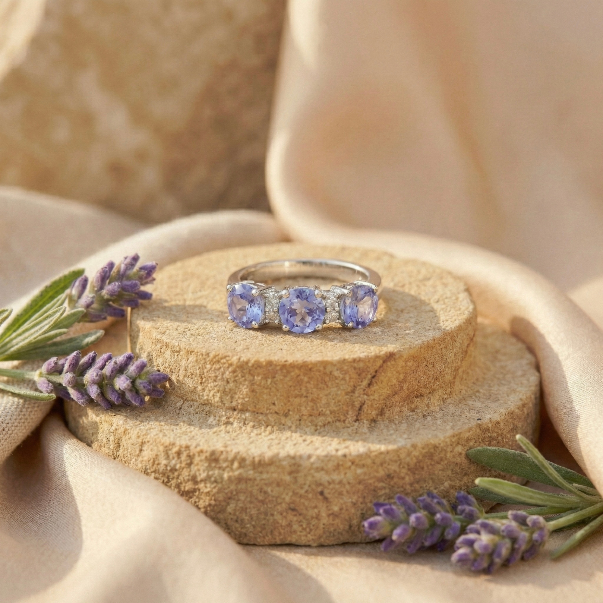 Aquamarine Three Stone Ring