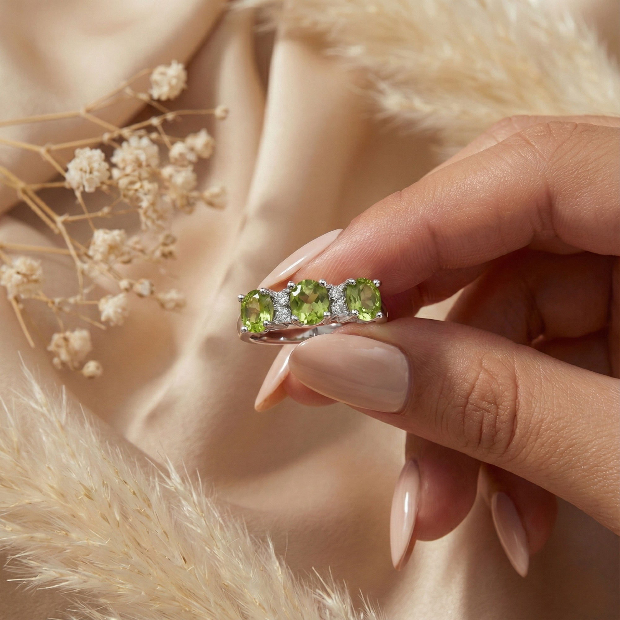 Bague à trois pierres en péridot