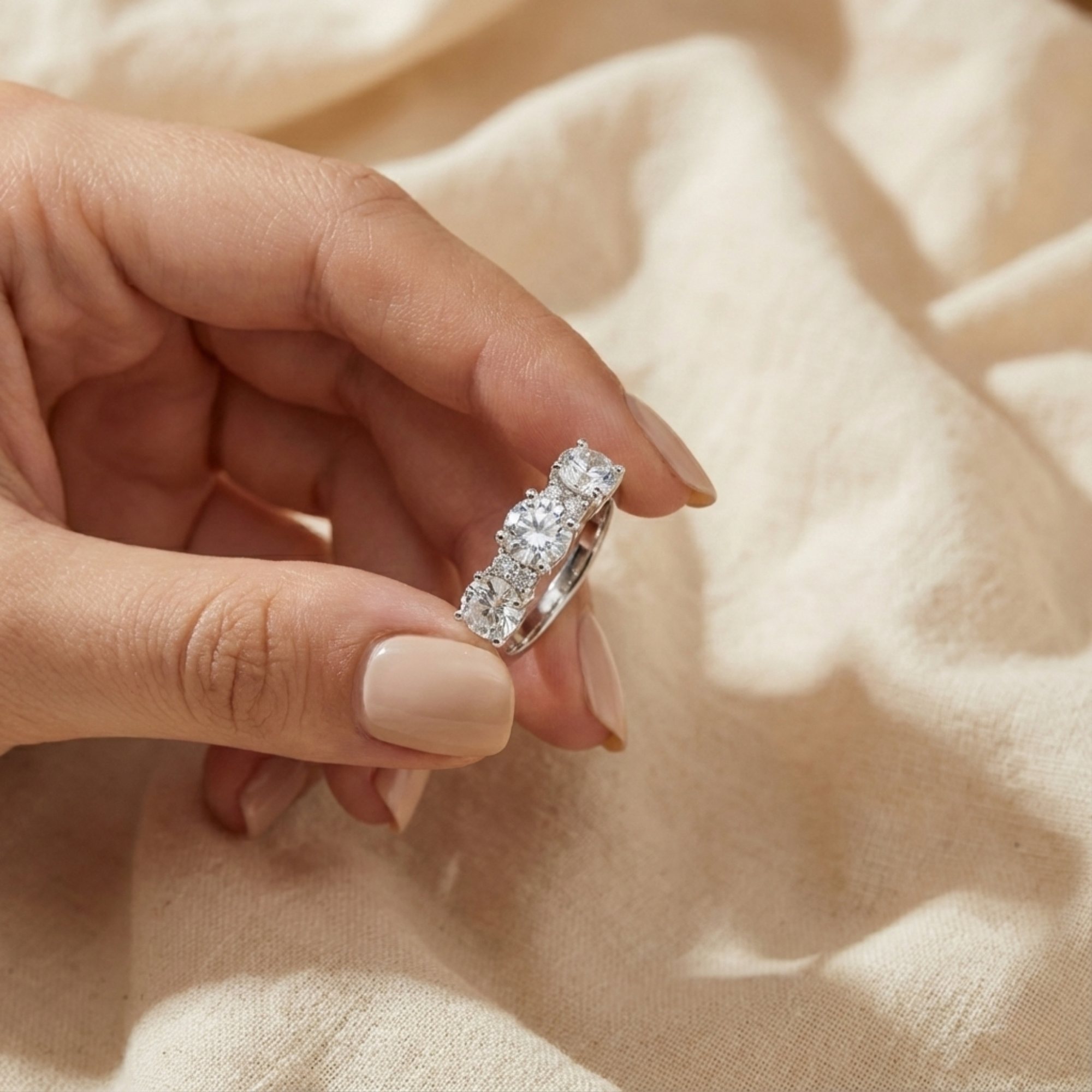 Bague à trois pierres avec topaze blanche