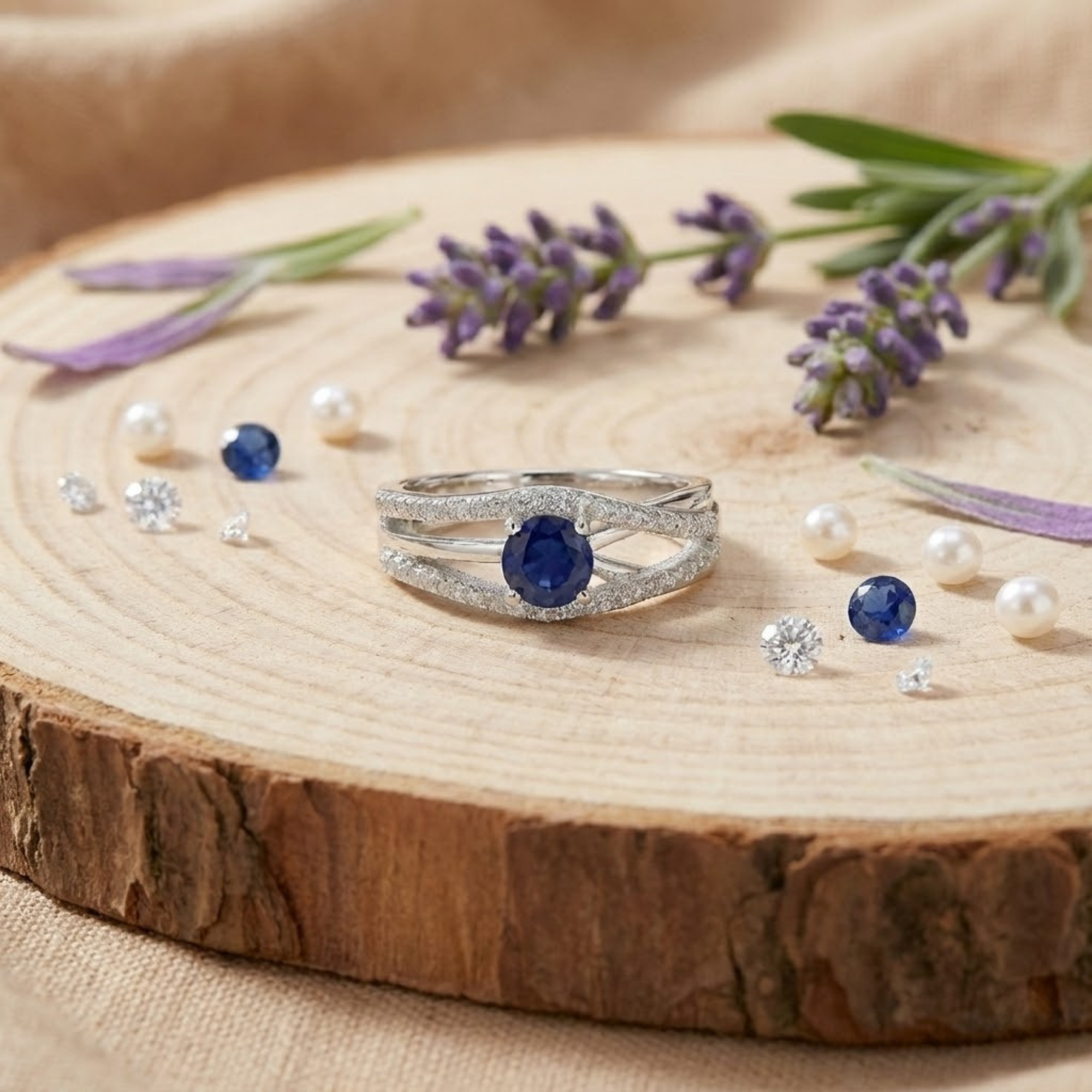 Bague fantaisie à bande fendue en saphir bleu