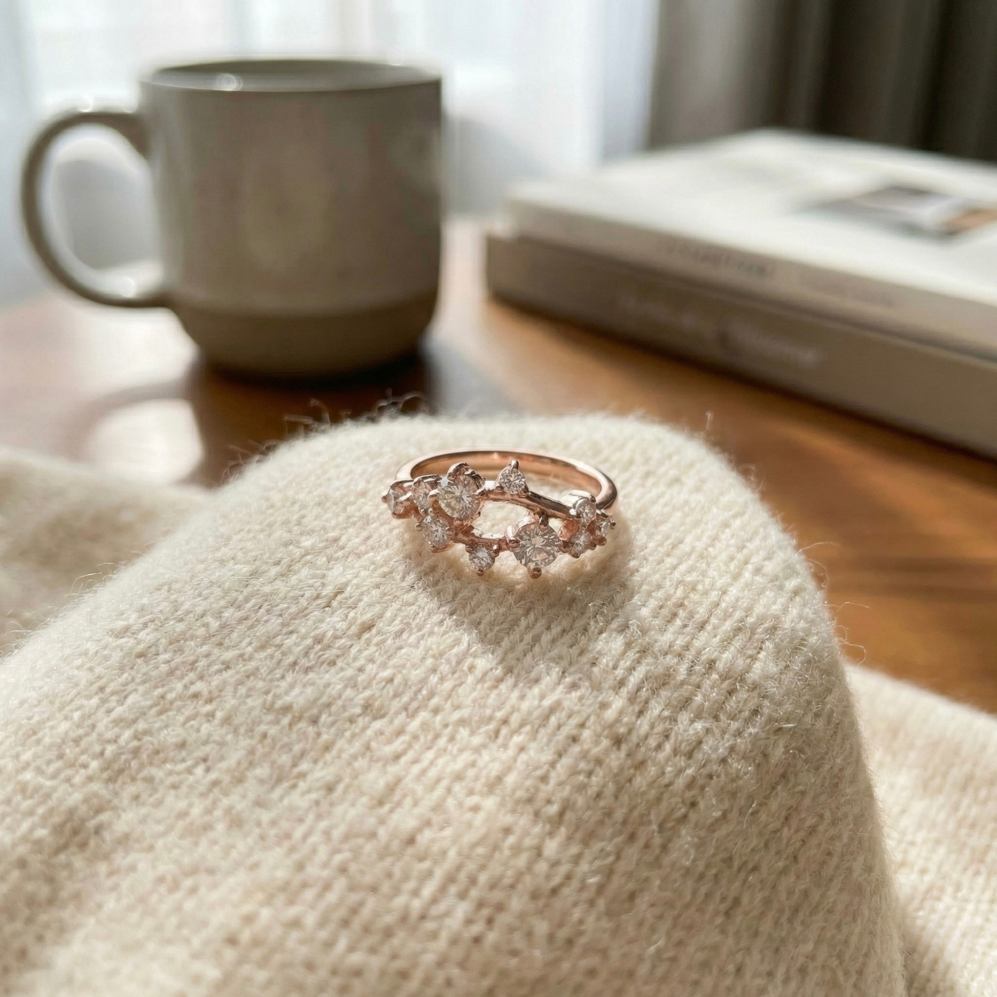 Anillo de racimo de zafiro blanco