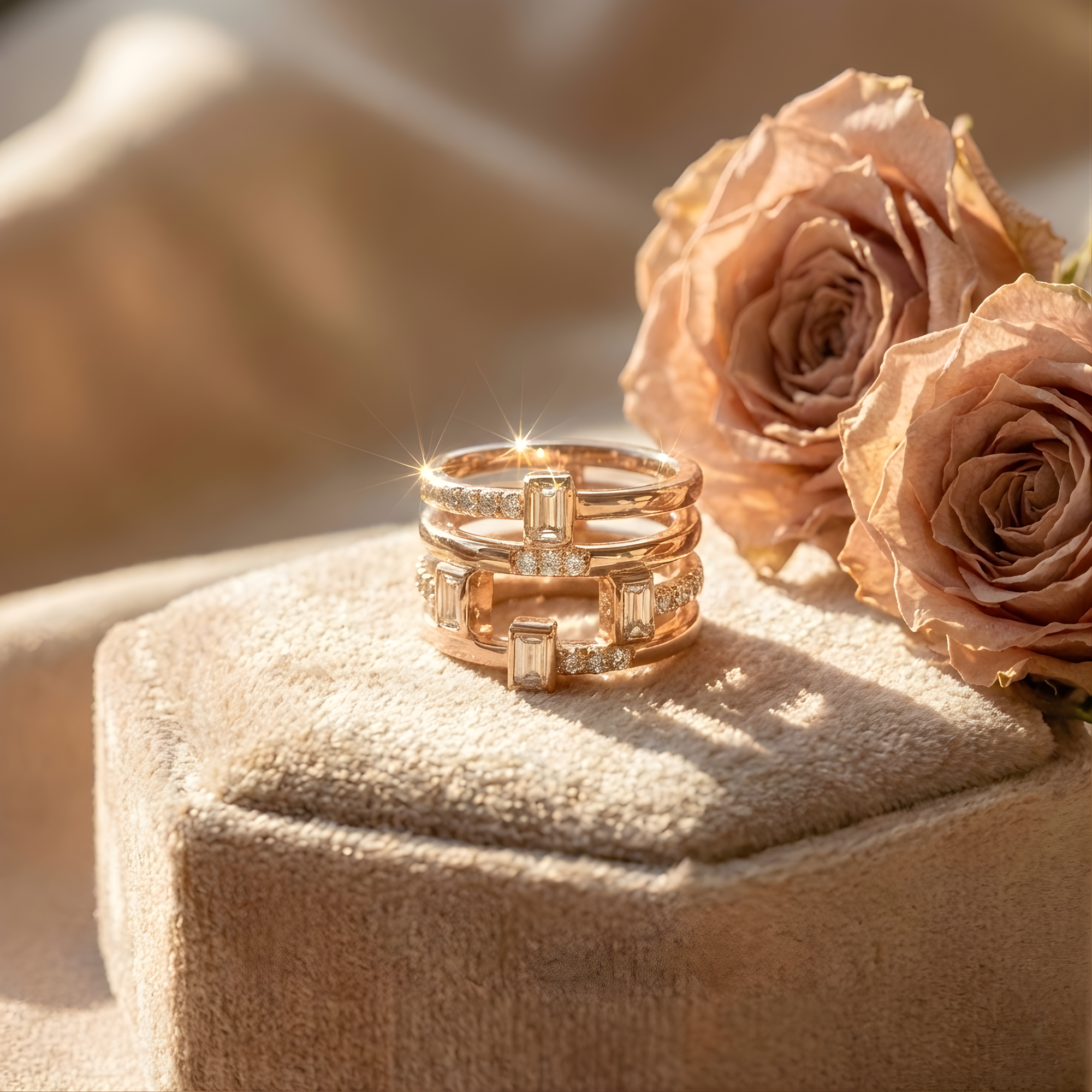 White Sapphire Four Band Fashion Ring