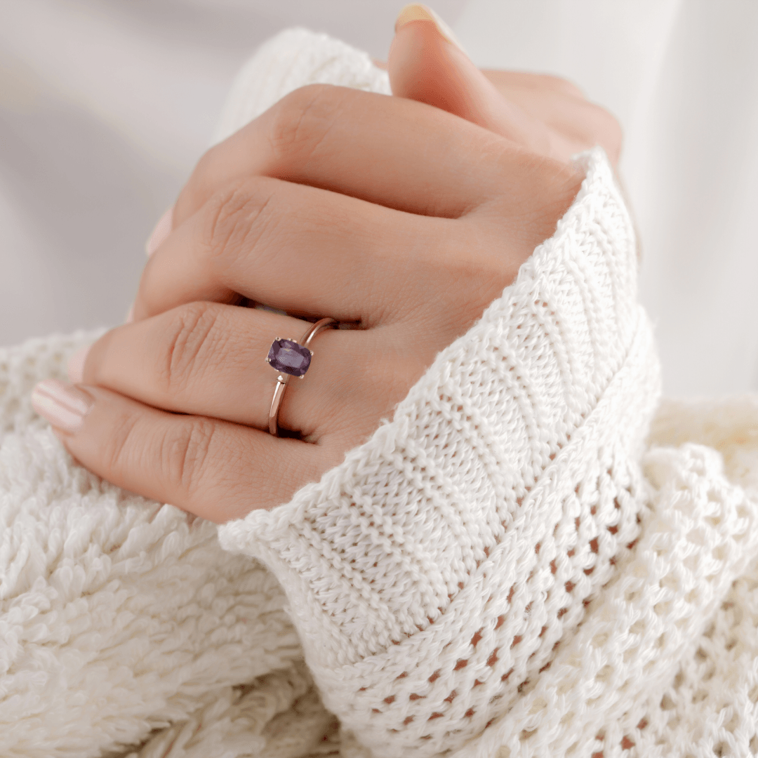 Rose gold ring, cushion shape gemstone ring