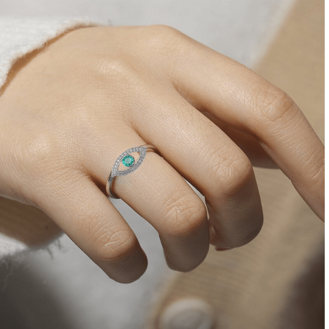 Emerald Evil Eye Ring Fine Color Jewels $200 - 300, 6, 7, 8, 925 Sterling Silver, dla-dm-discount-all-143240, dla-dm-discount-all-154898, Emerald, Fashion, Green, Round, sale
