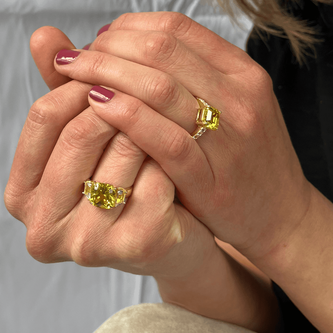 Yellow Sapphire Asscher Cut Halo Engagement Ring, 18K Yellow Gold Plated Silver Ring, Valentine's Day Gift For Her