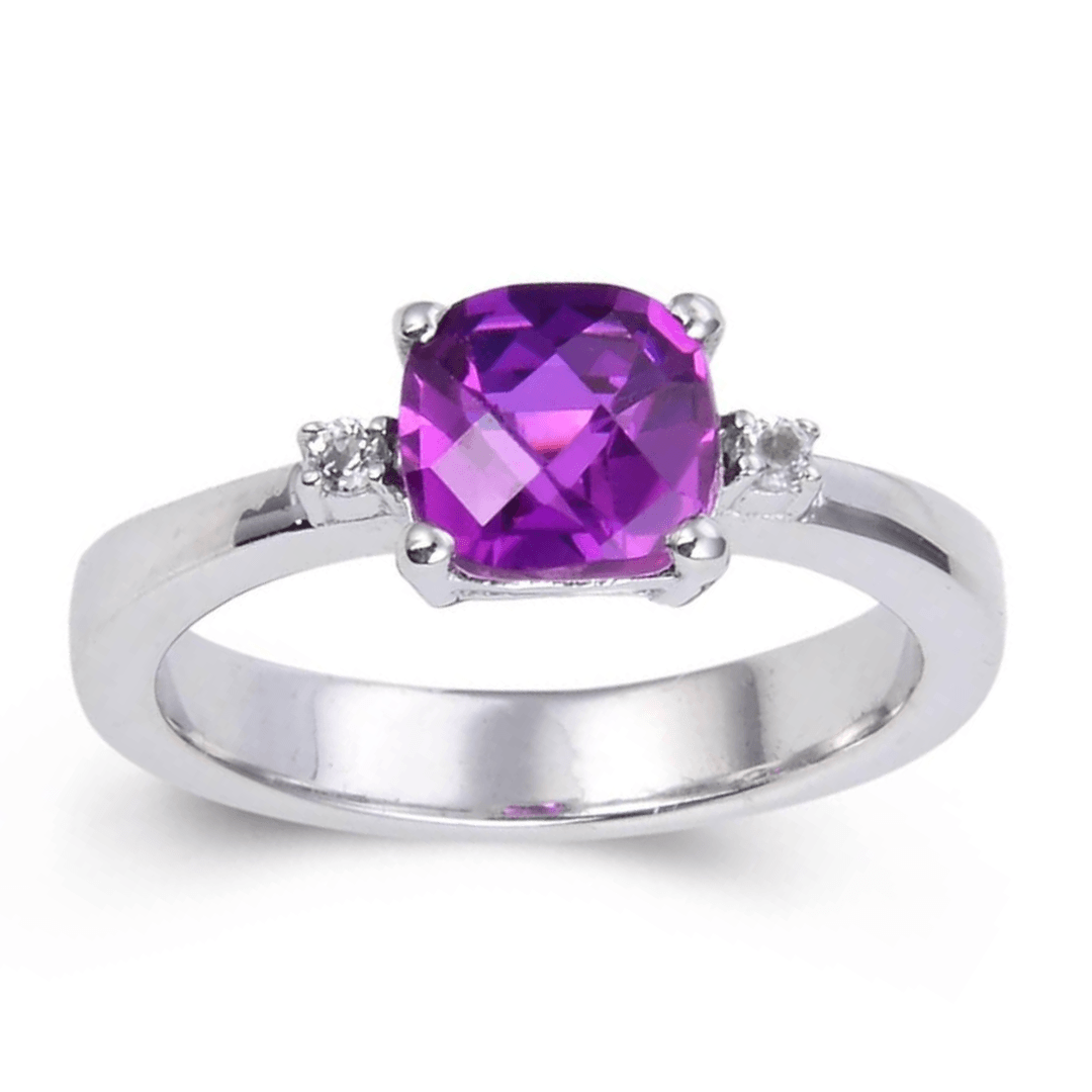 Purple Sapphire Checkerboard Cushion Ring, Princess cut sapphire ring