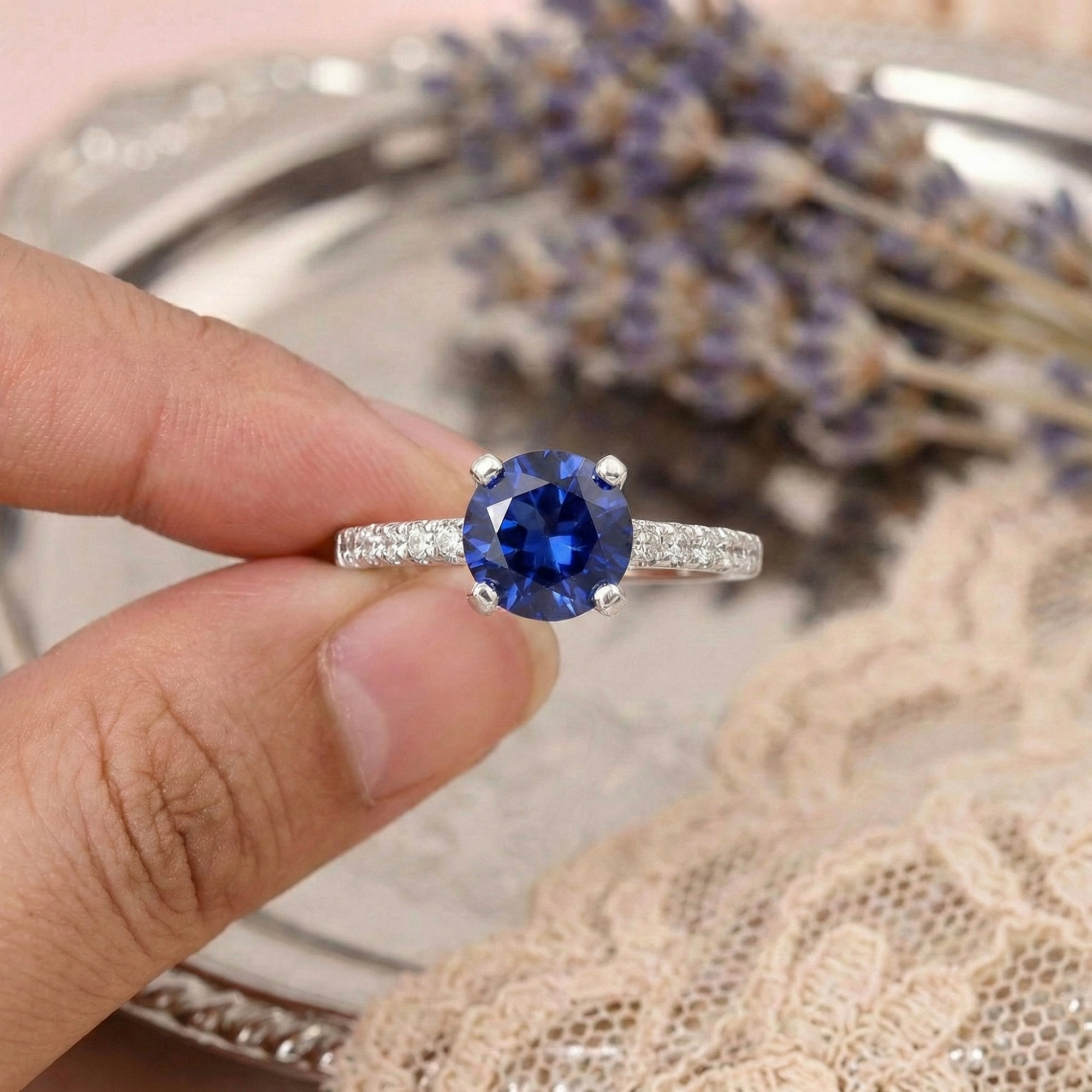 Ceylon Sapphire Round Solitare Ring