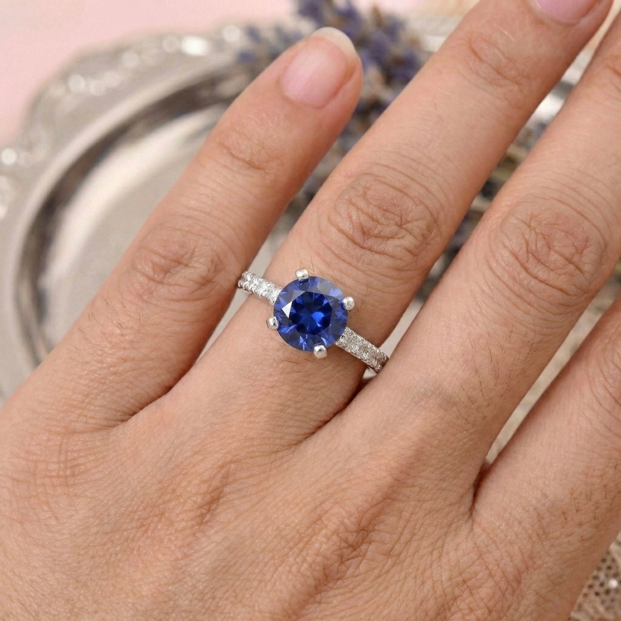 Ceylon Sapphire Round Solitare Ring