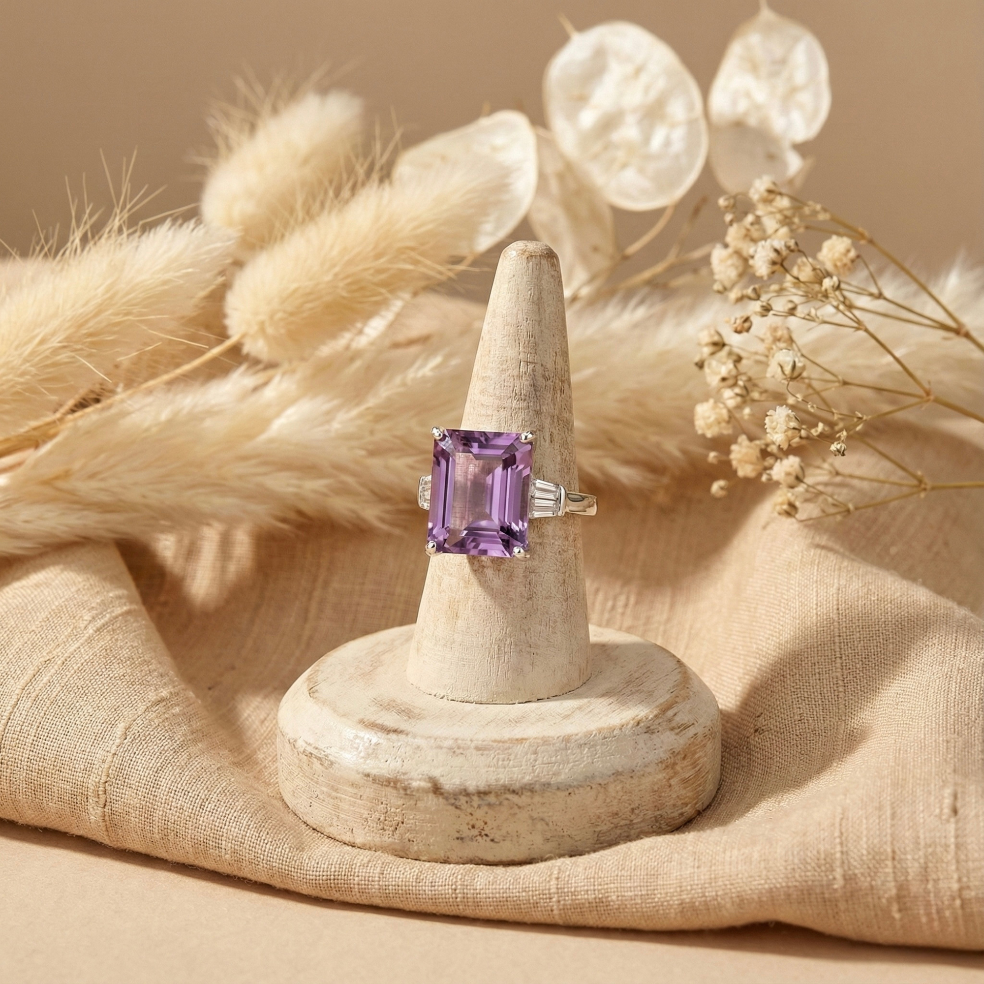 Octagon Purple Amethyst Ring