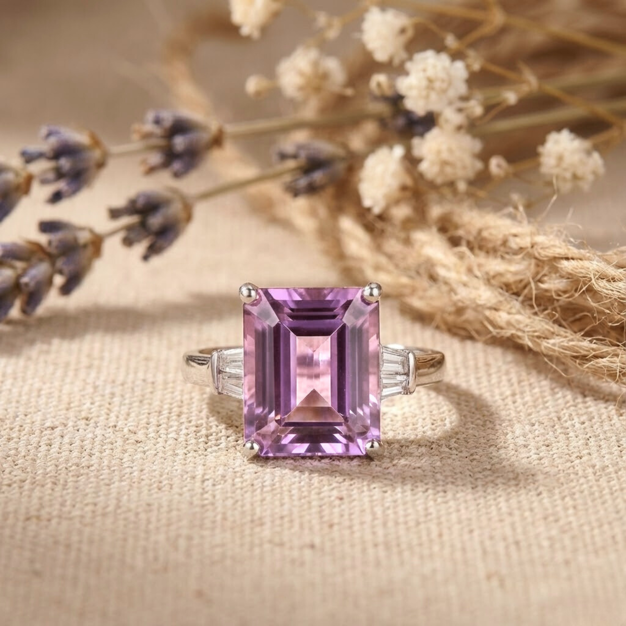 Octagon Purple Amethyst Ring