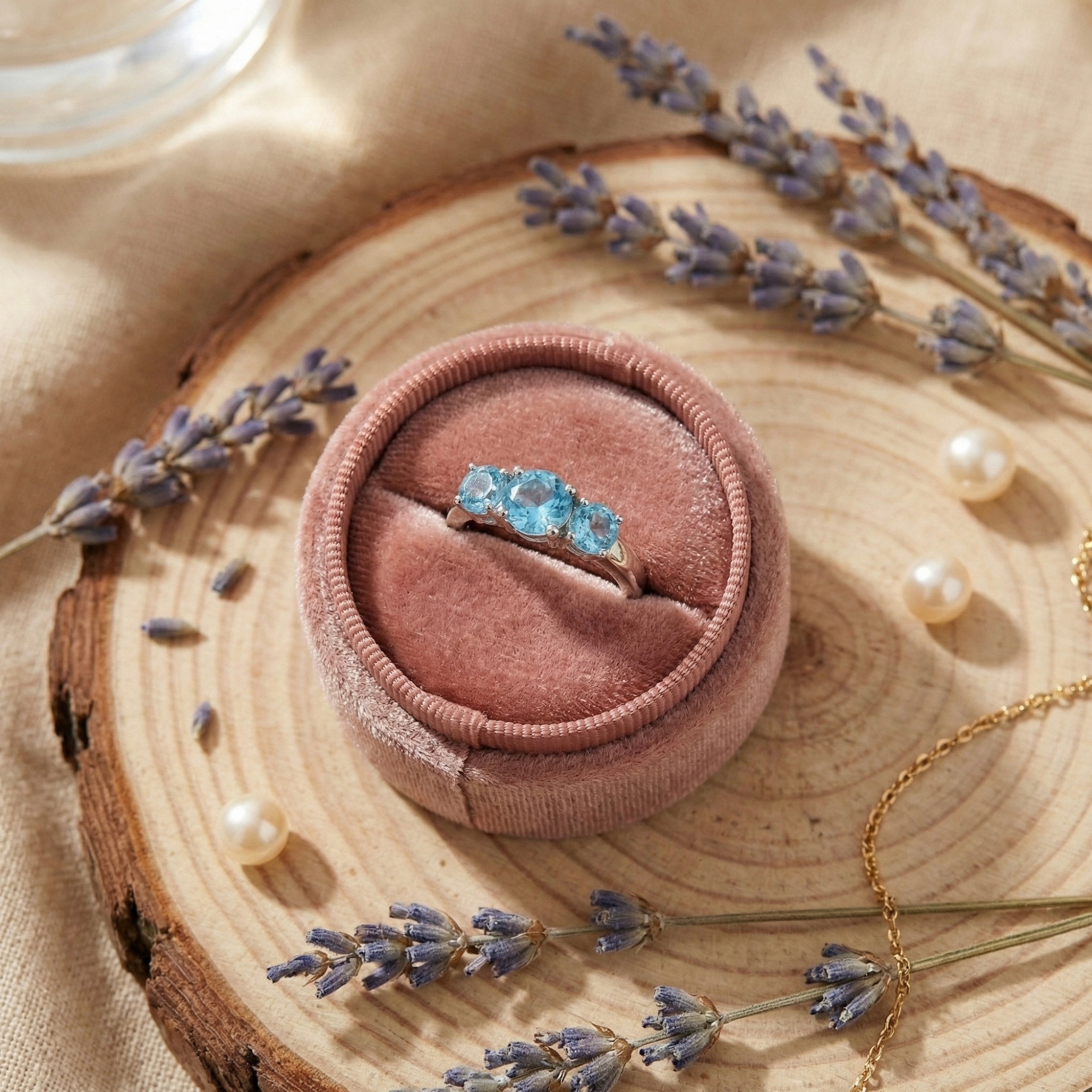 Natural Blue Paraiba Apatite Three Stone Ring