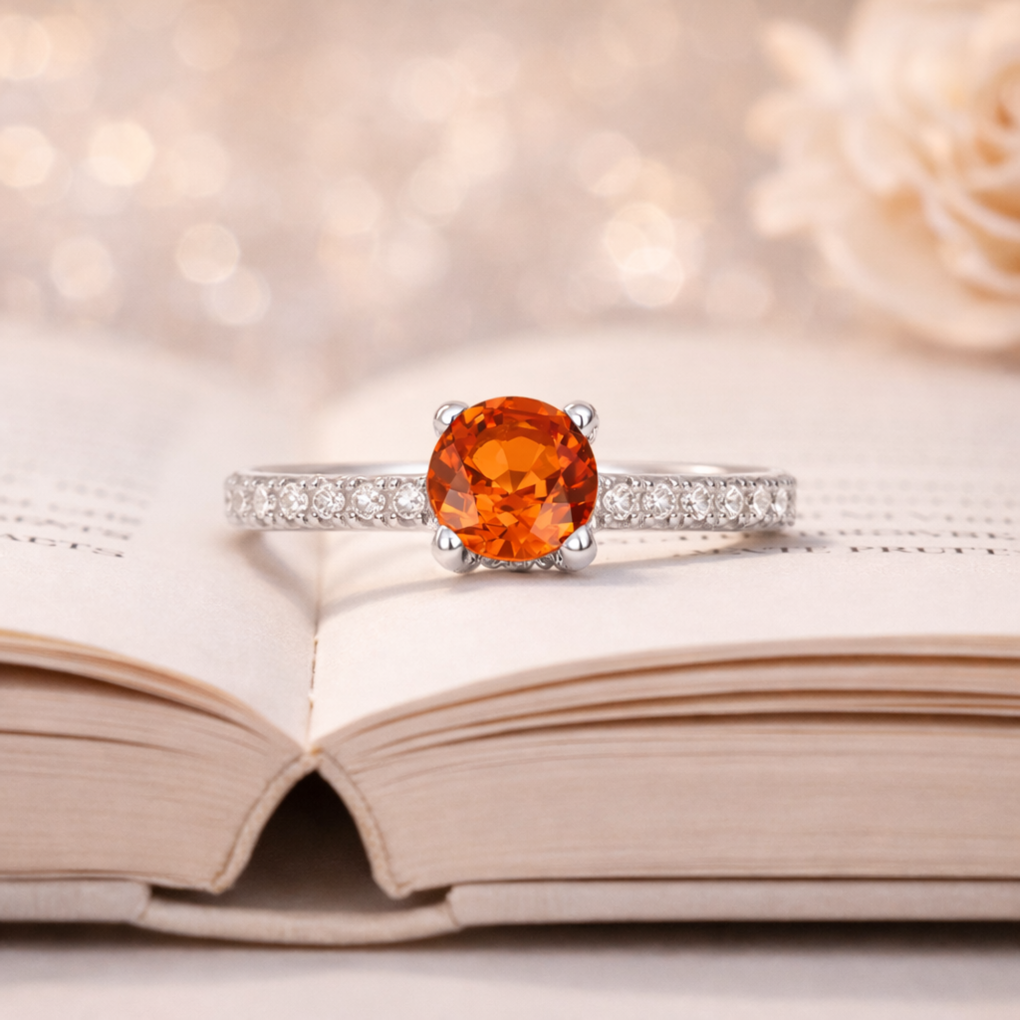Round Peach Sapphire Solitaire Ring