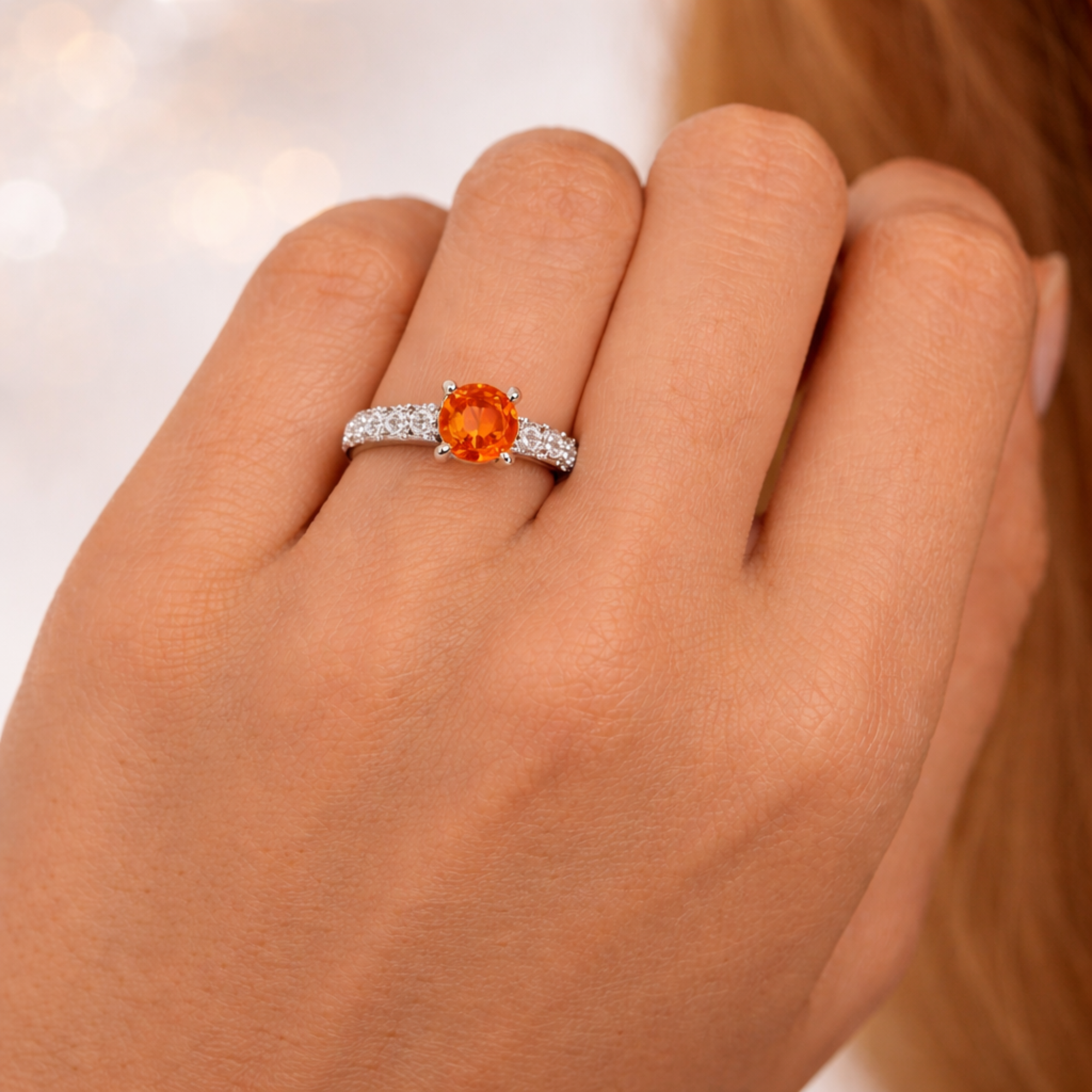 Round Peach Sapphire Solitaire Ring