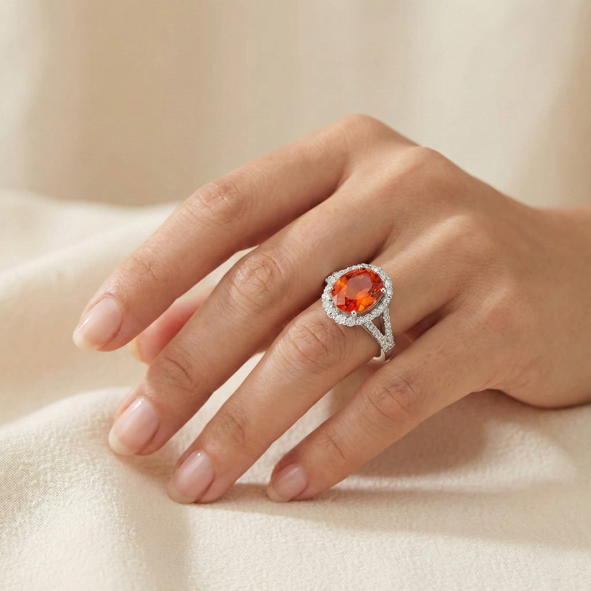 Anillo de zafiro Padparadscha ovalado