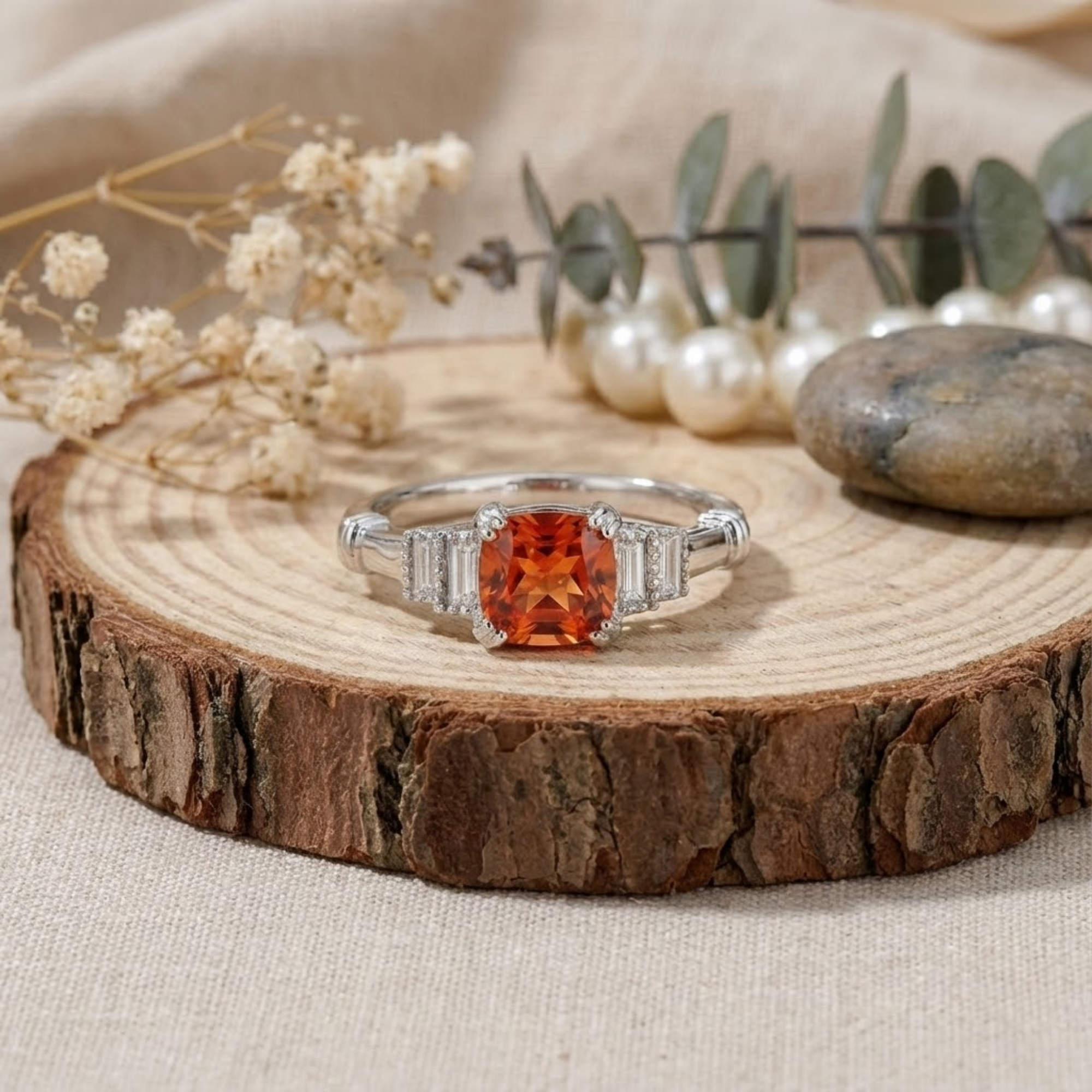 Bague de déclaration en saphir pêche