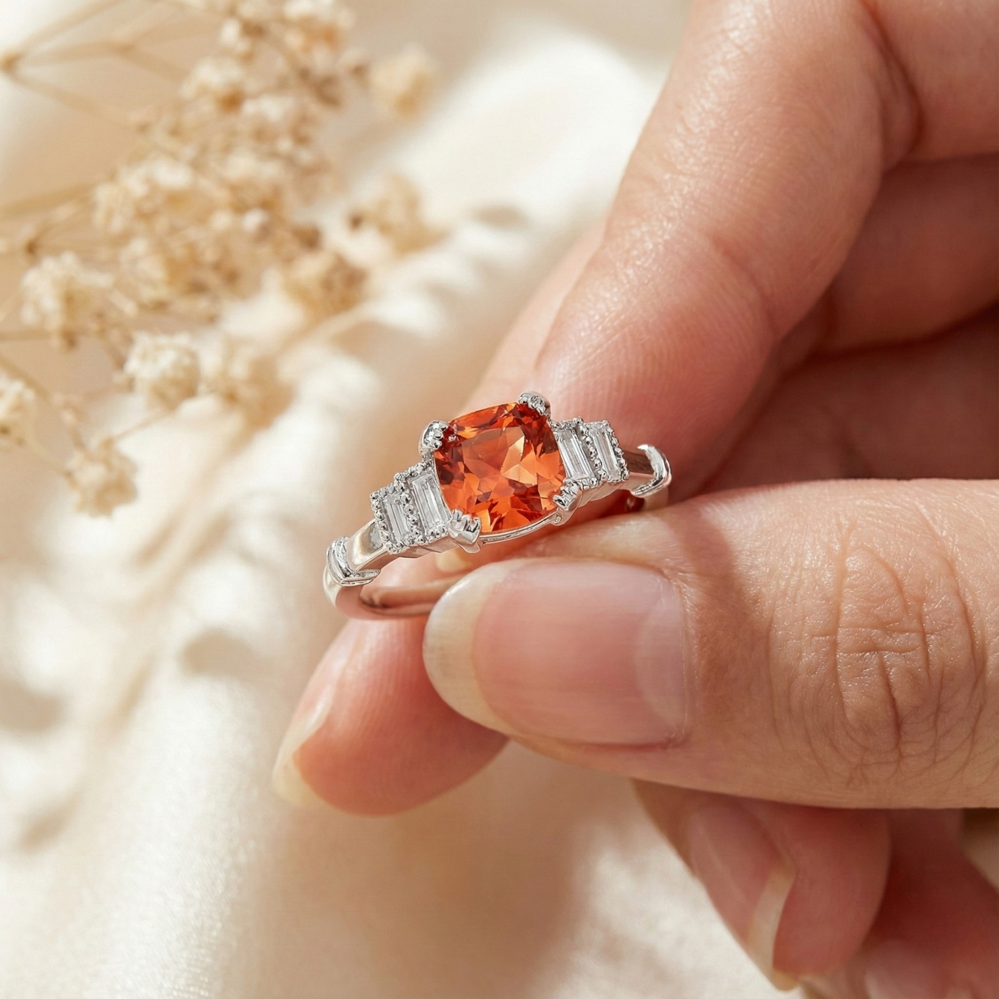 Bague de déclaration en saphir pêche