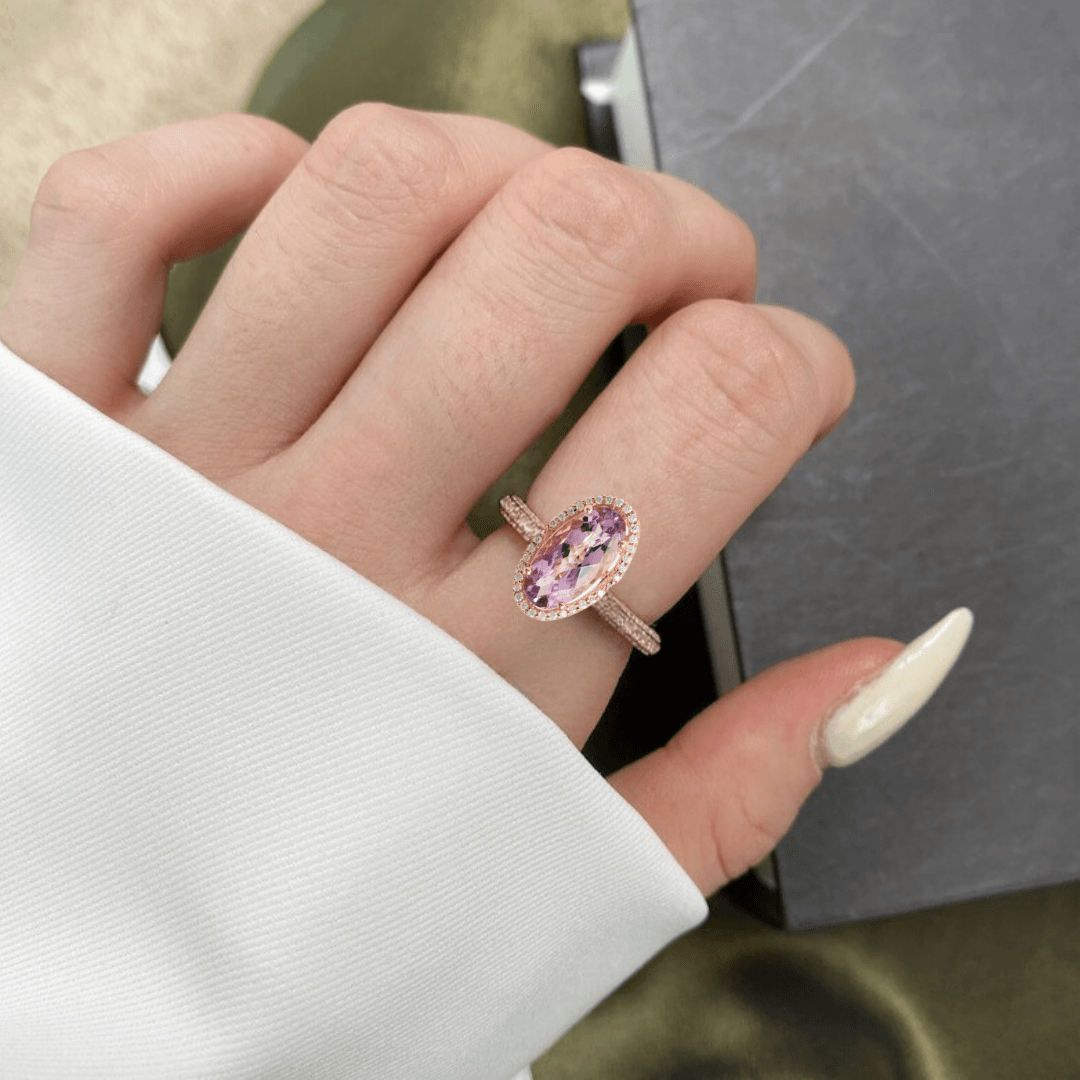 halo ring design for women, rings for her, jewelry gift on a budget, affordable amethyst jewelry for women