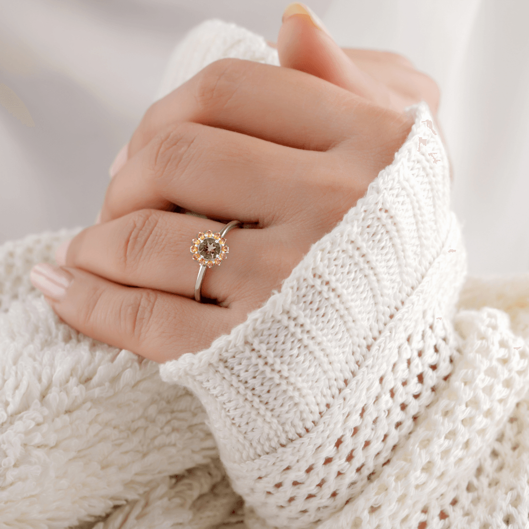 Smoky Quartz Sunflower Ring FineColorJewels best gift for girls, best gift for women, Christmas gift, dla-dm-discount-all-154898, gemstone jewelry, gift for her, Gift for Mom, gift for women, gift from daughter, Scorpio Birthstone ring, Smoky Quartz Ring, sterling silver, Sunflower jewelry, Sunflower Ring, Valentine's Day gift