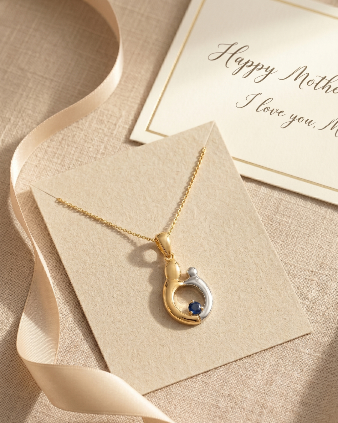 Genuine Blue Sapphire Mom Pendant Necklace