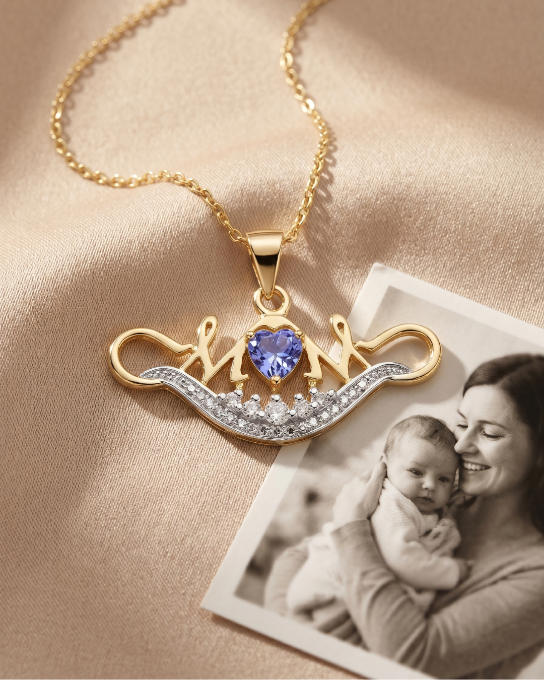 0.45 Ct Heart Violet Tanzanite Prong Gold Plated Silver Mom Pendant Necklace