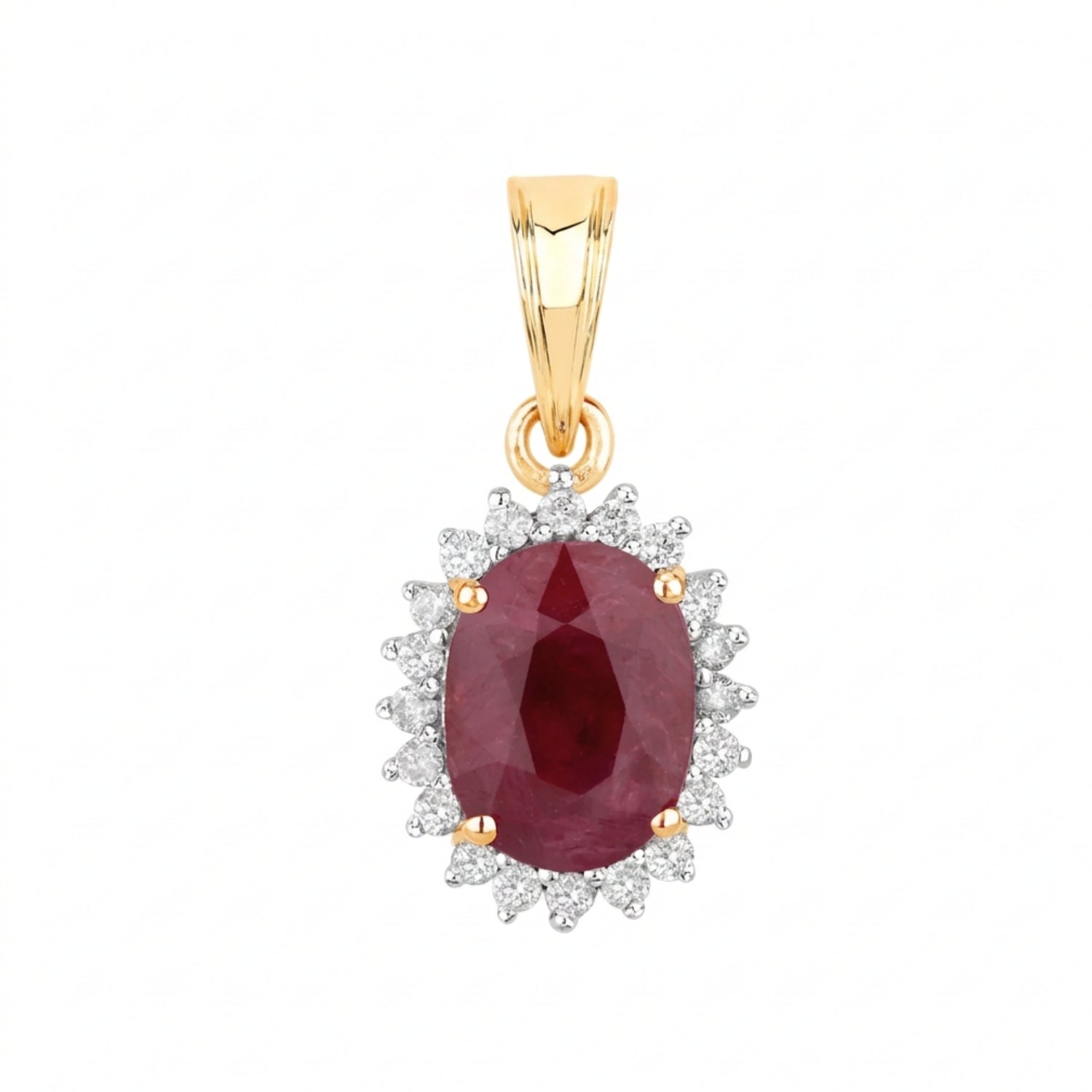 Genuine 10K Ruby and White Diamond Halo Pendant Only