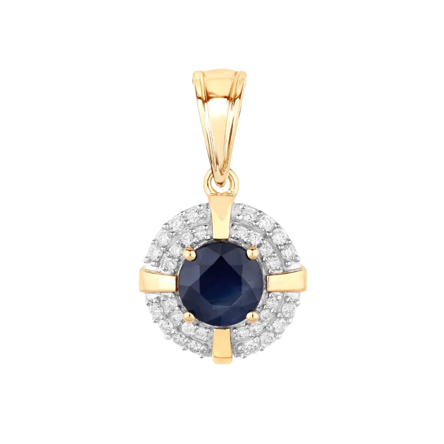 Genuine 10K Blue Sapphire Diamond Halo Pendant Only