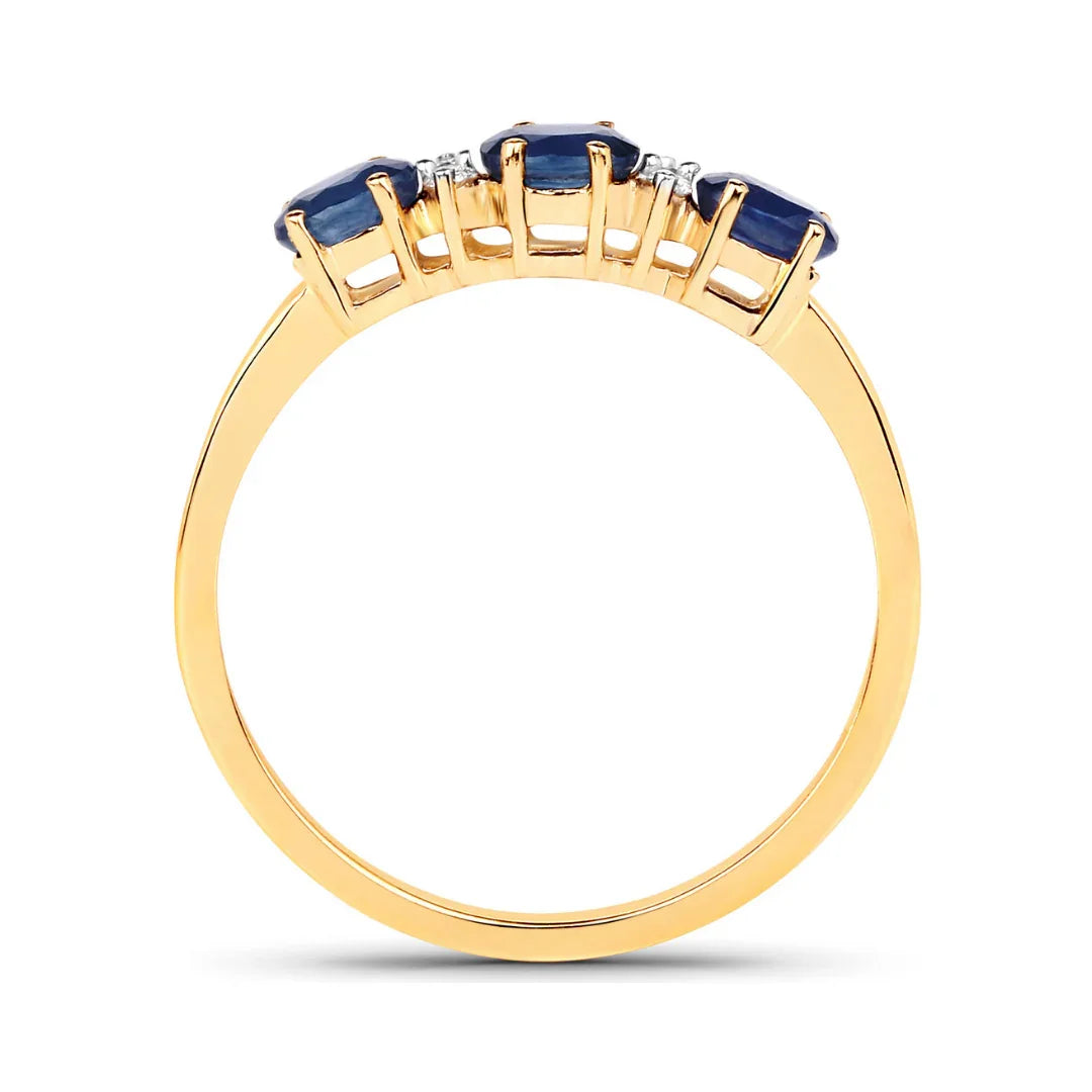 10K Gold Blue Sapphire And Diamond Three Stone Ring