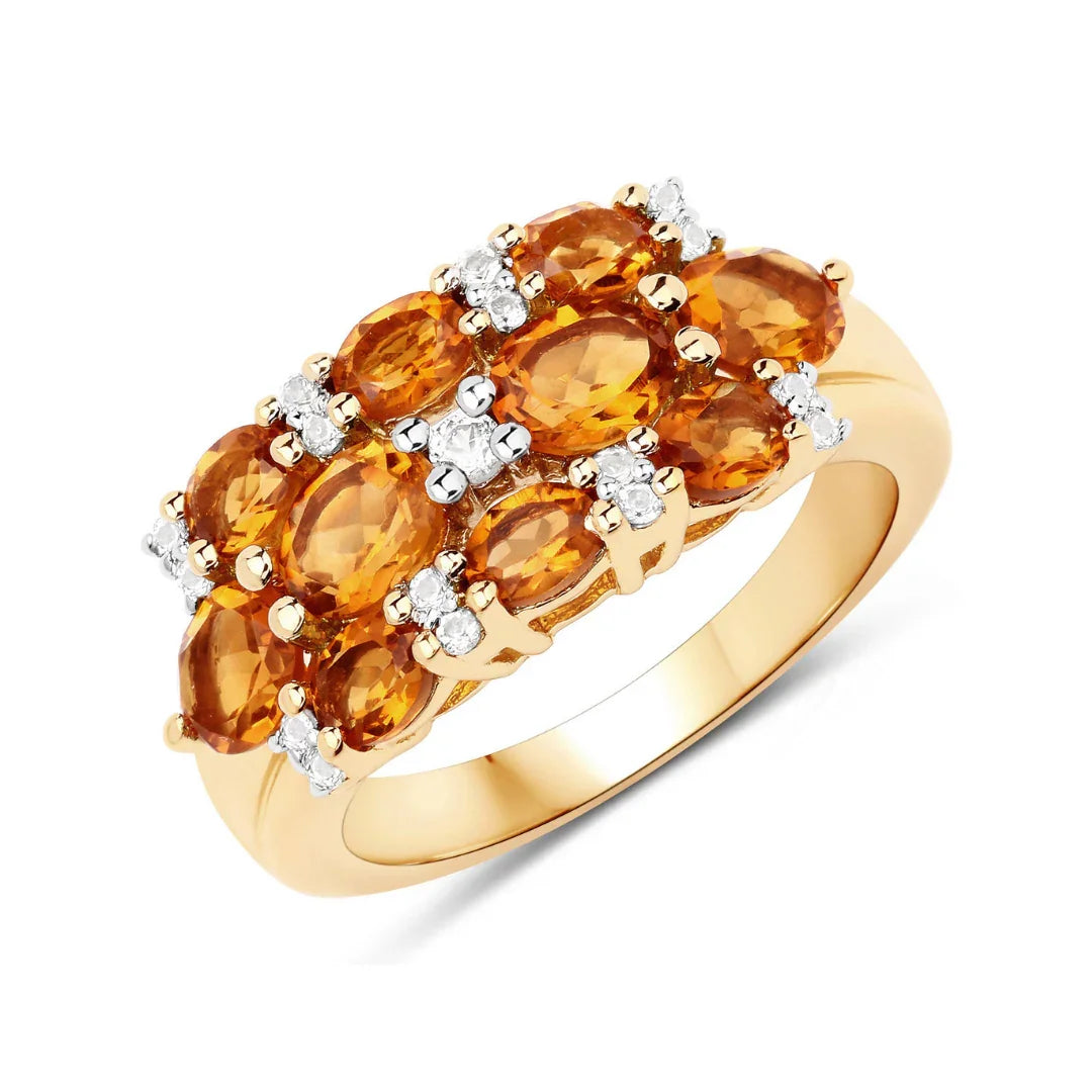 Silver Natural Citrine Cluster Ring