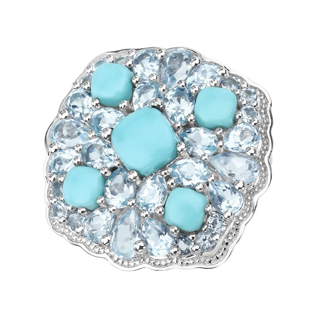 Silver Natural Turquoise Cluster Ring