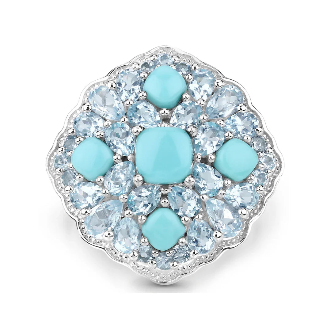 Silver Natural Turquoise Cluster Ring