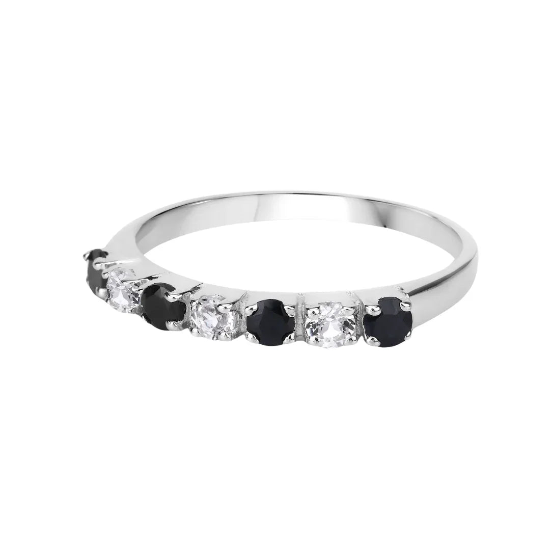 Black Sapphire and White Topaz Half Eternity Ring