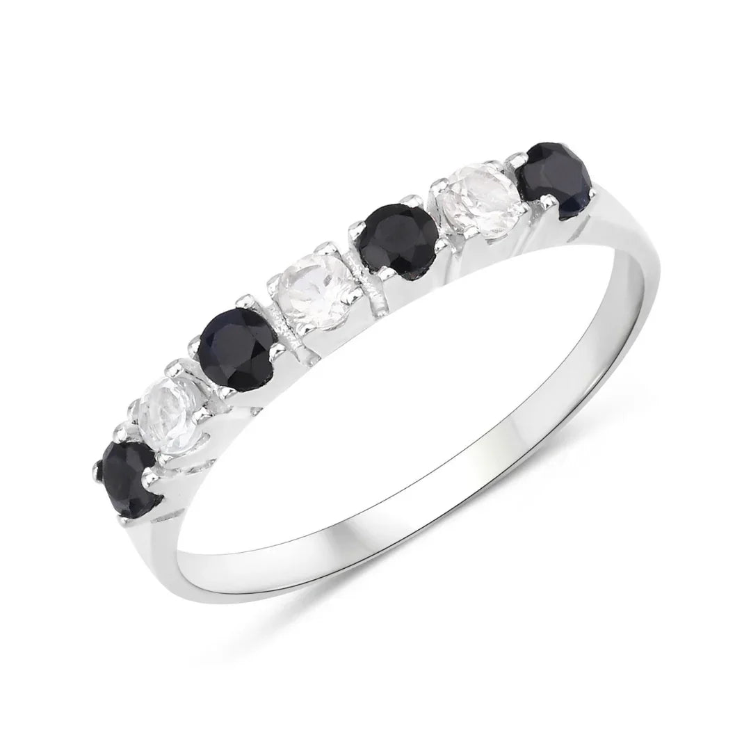 Black Sapphire and White Topaz Half Eternity Ring