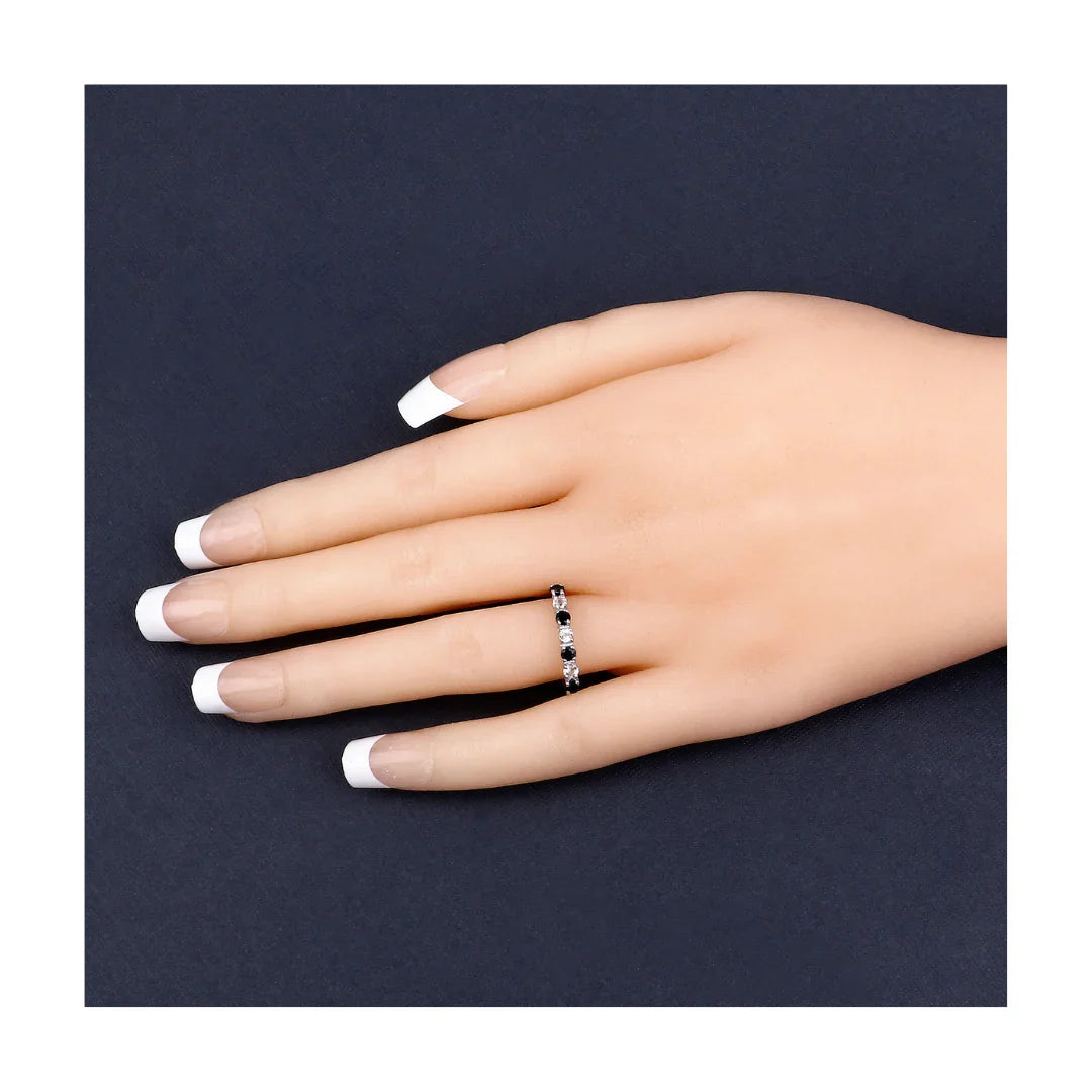 Black Sapphire and White Topaz Half Eternity Ring