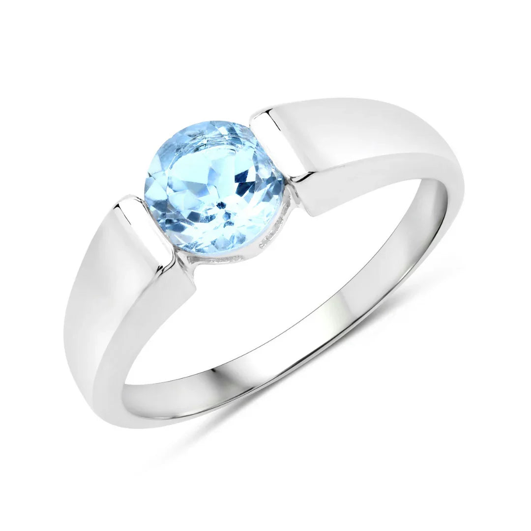 Sterling Silver Blue Topaz Solitaire Unisex Ring