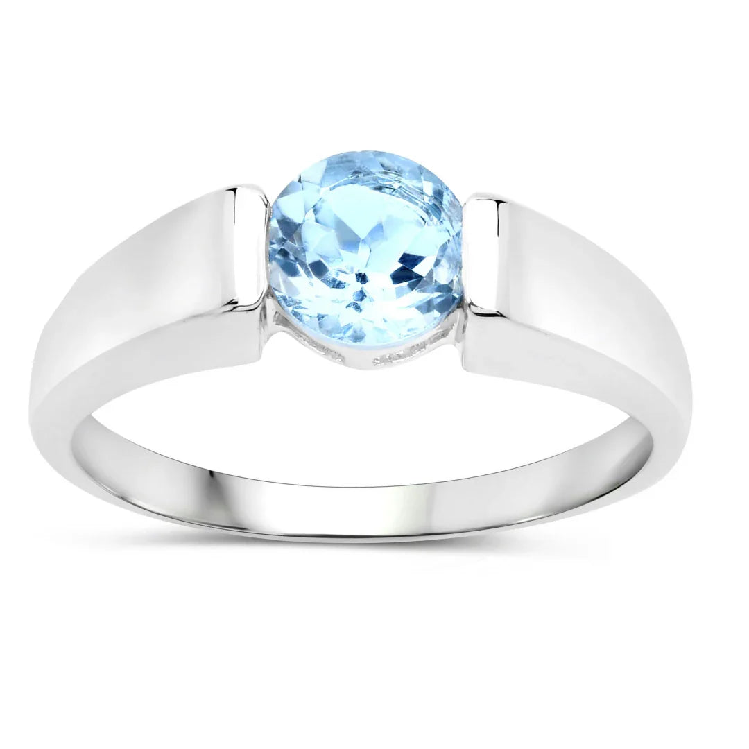 Sterling Silver Blue Topaz Solitaire Unisex Ring