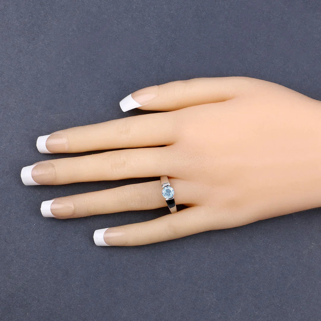 Sterling Silver Blue Topaz Solitaire Unisex Ring